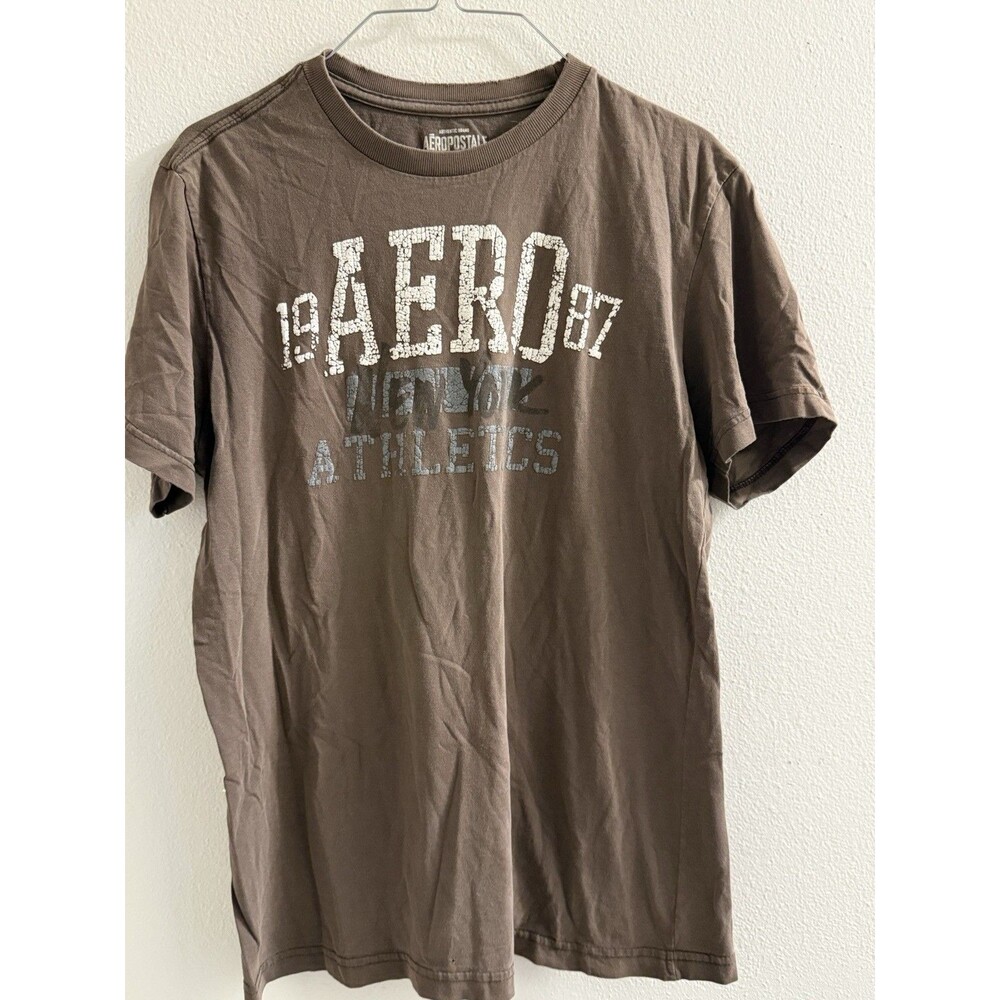 Aeropostale Men’s L Brown 1987 New York Athletics Graphic T-Shirt 100% Cotton